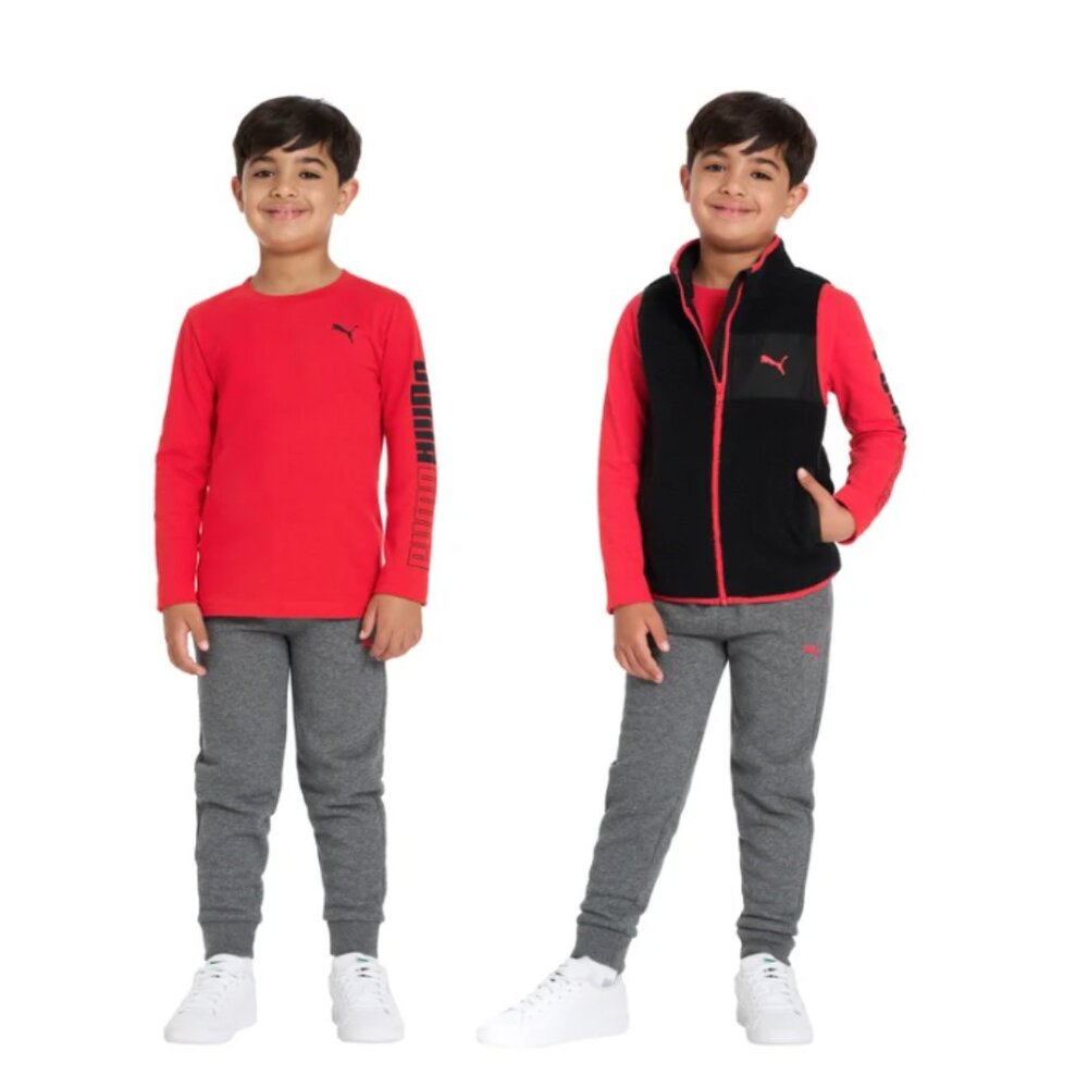 NWT PUMA Kids' 3-piece Red and Black Fleece Vest Set Size 3T - Picture 4 of 8